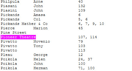 Pioneer Theatre - Table Of Contents From A History Of Amasa By D Peryam 1966 (newer photo)